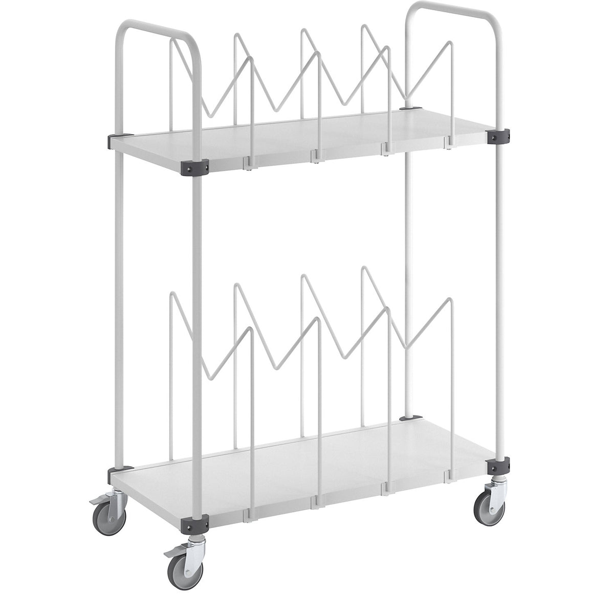 HCT410 cardboard box trolley, with 2 shelves and cardboard box holders, LxWxH 530 x 1090 x 1515 mm.