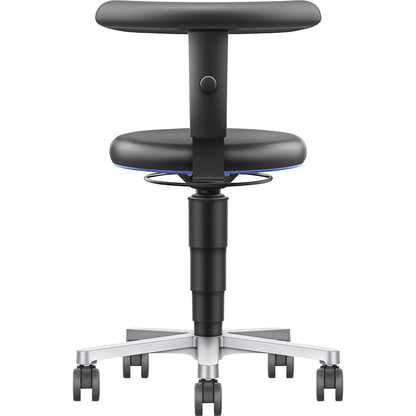 Dynamic laboratory chair with flex support, with castors, height adjustable, colour ring in blue.