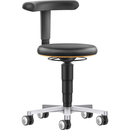 Dynamic laboratory chair with flex support, with castors, height adjustable, colour ring in orange.