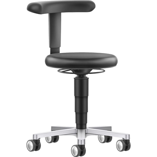 Dynamic laboratory chair with flex support, with castors, height adjustable, colour ring in grey.