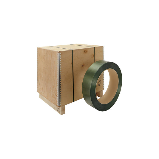 PET strapping, for strap dispensers, core Ø 407 mm, strap LxW 2000 m x 12.7 mm.