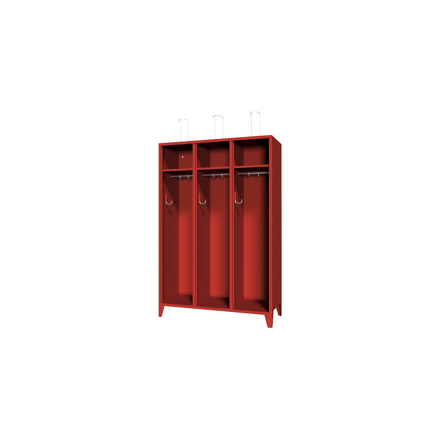 Fire brigade cupboard with feet, without door, 3 compartments, 6 lockers.