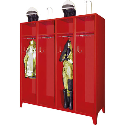 Fire brigade cupboard with feet, without door, 4 compartments, 8 lockers.