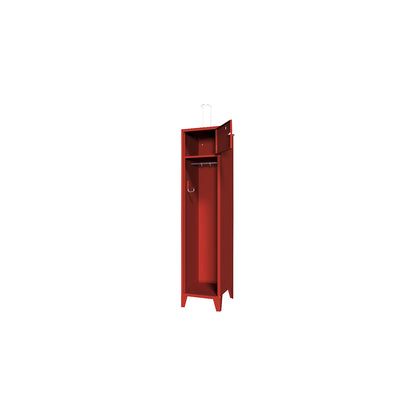 Fire brigade cupboard with feet, solid sheet metal door with label frame, 1 compartment, 2 lockers.