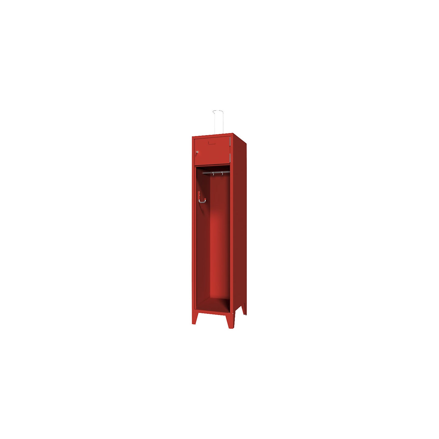Fire brigade cupboard with feet, solid sheet metal door with label frame, 1 compartment, 2 lockers.