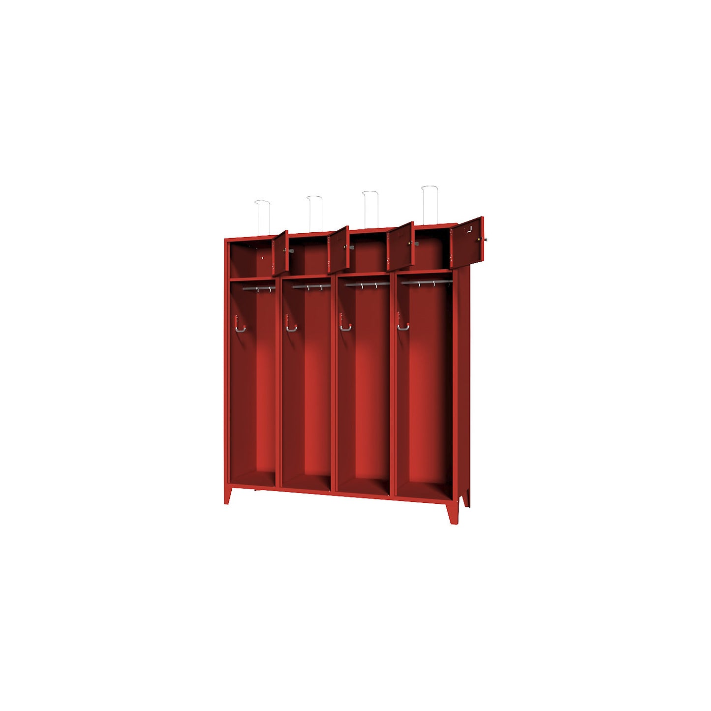 Fire brigade cupboard with feet, solid sheet metal door with label frame, 4 compartments, 8 lockers.