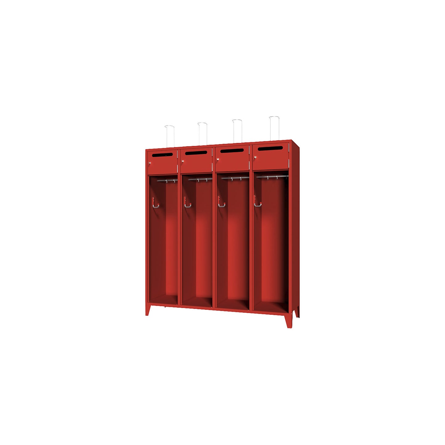 Fire brigade cupboard with feet, solid sheet metal door with deposit slot, 4 compartments, 8 lockers.