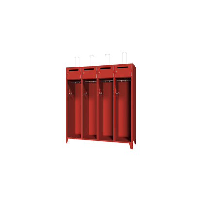 Fire brigade cupboard with feet, solid sheet metal door with deposit slot, 4 compartments, 8 lockers.