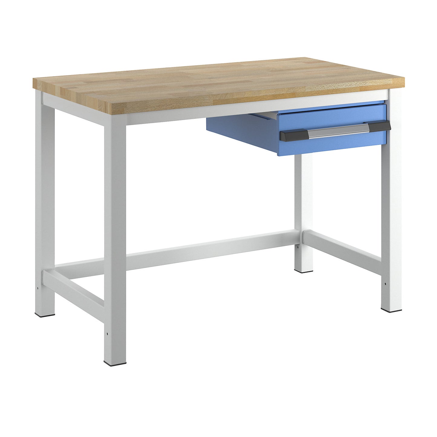 Workbench, Series 8000 frame construction, 1 drawer 150 mm, WxD 1250 x 700 mm.
