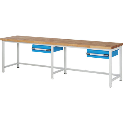 Workbench, Series 8000 frame construction, 1 drawer 150 mm, WxD 3000 x 700 mm.