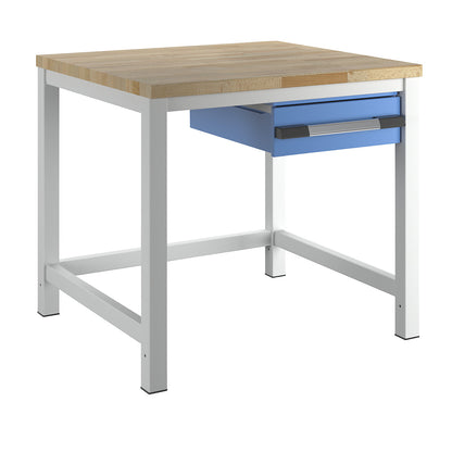 Workbench, Series 8000 frame construction, 1 drawer 150 mm, WxD 1000 x 900 mm.