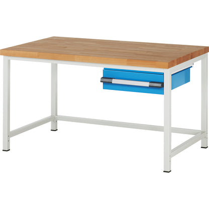 Workbench, Series 8000 frame construction, 1 drawer 150 mm, WxD 1500 x 900 mm.