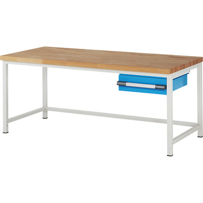 Workbench, Series 8000 frame construction, 1 drawer 150 mm, WxD 2000 x 900 mm.