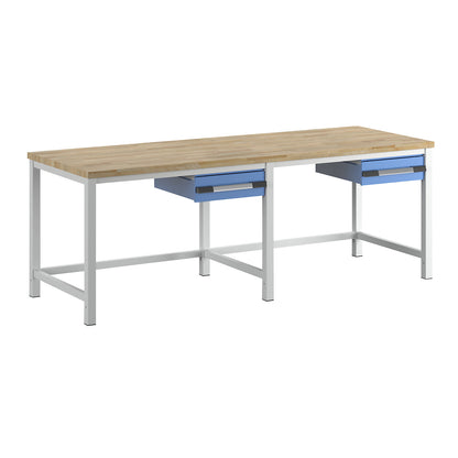 Workbench, Series 8000 frame construction, 1 drawer 150 mm, WxD 2500 x 900 mm.
