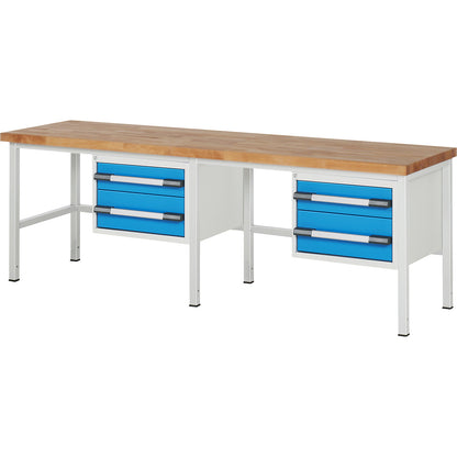 Workbench, Series 8000 frame construction, 4 drawers: 2 x 150, 2 x 210 mm, WxD 2500 x 700 mm.