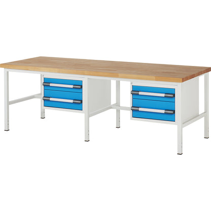 Workbench, Series 8000 frame construction, 4 drawers: 2 x 150, 2 x 210 mm, WxD 2500 x 900 mm.