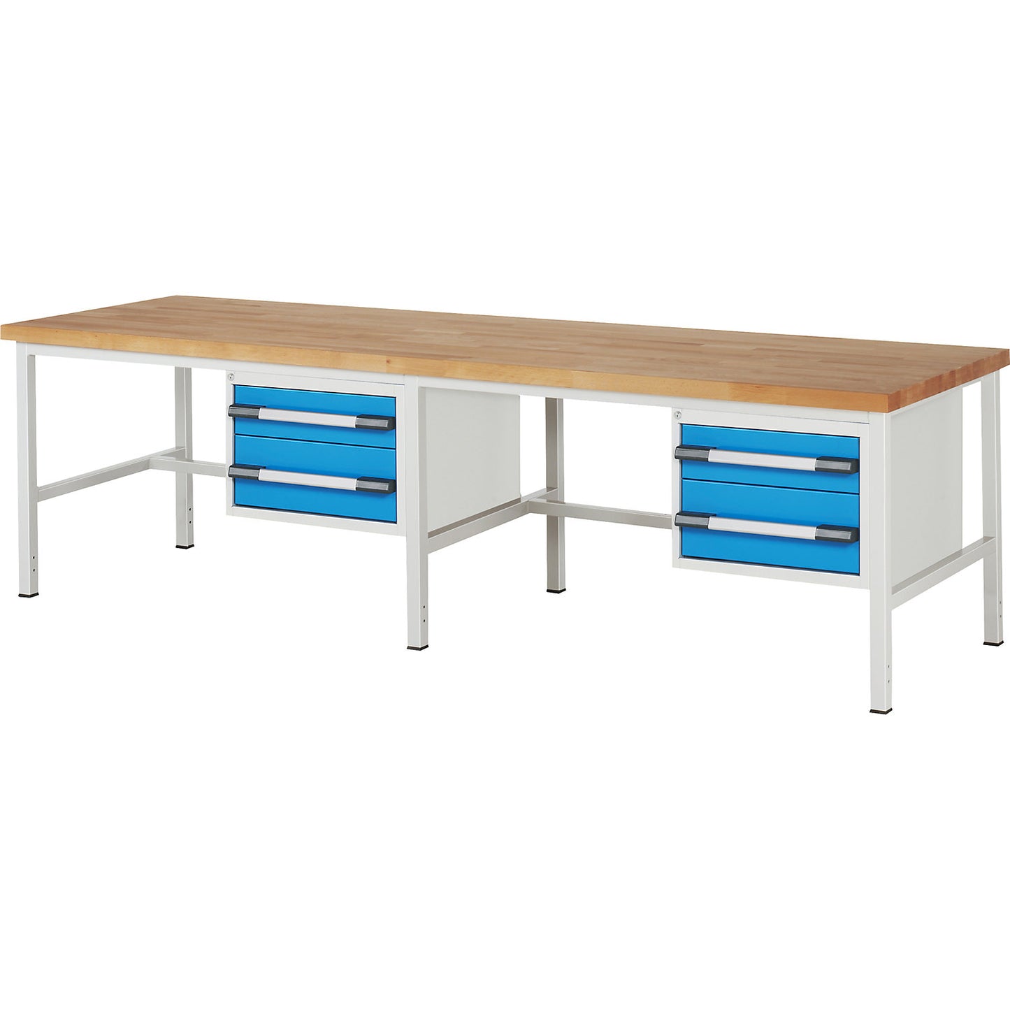 Workbench, Series 8000 frame construction, 4 drawers: 2 x 150, 2 x 210 mm, WxD 3000 x 900 mm.