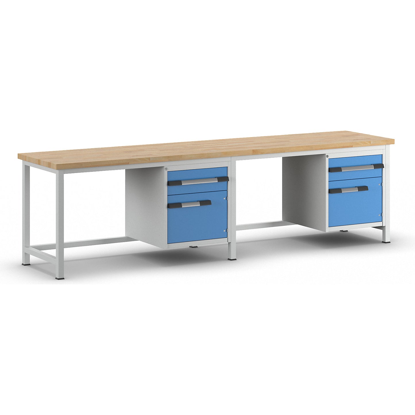 Workbench, Series 8000 frame construction, 2 drawers 180 mm, 2 doors 360 mm, extra wide, WxD 3000 x 700 mm.