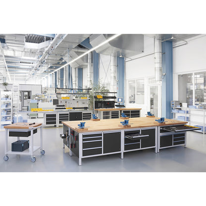 Workbench, Series 8000 frame construction, 4 drawers: 2 x 120, 2 x 150 mm, WxD 1250 x 700 mm.