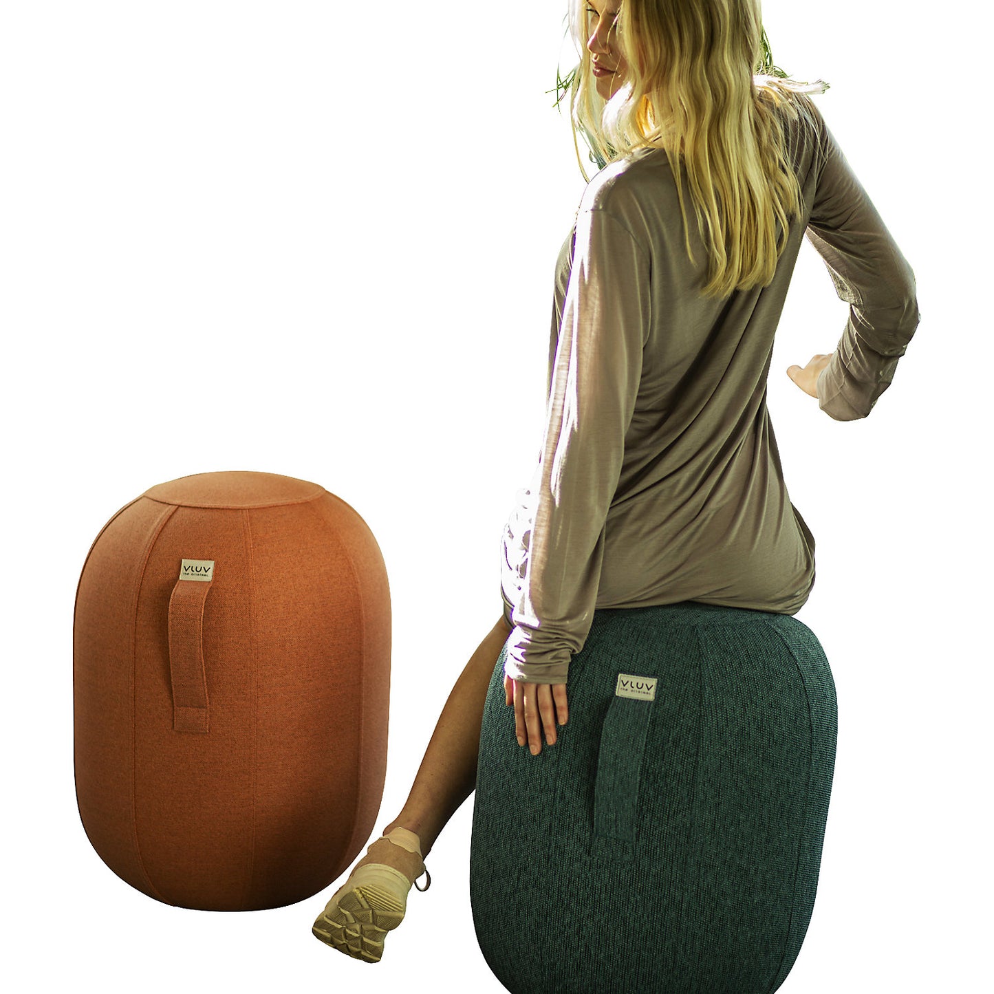 VLUV KAPSUL SOVA balance stool M, seat height 480 - 520 mm, polyester, salmon orange.
