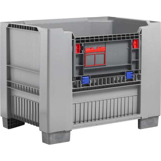 KUBO pallet box with side flap, capacity 610 l, grey.