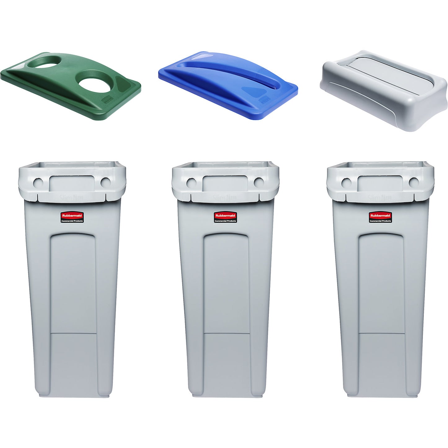 SLIM JIM® recyclable waste collection station, set of 3, capacity 3 x 60 l, can insert/paper insert/swing lid.