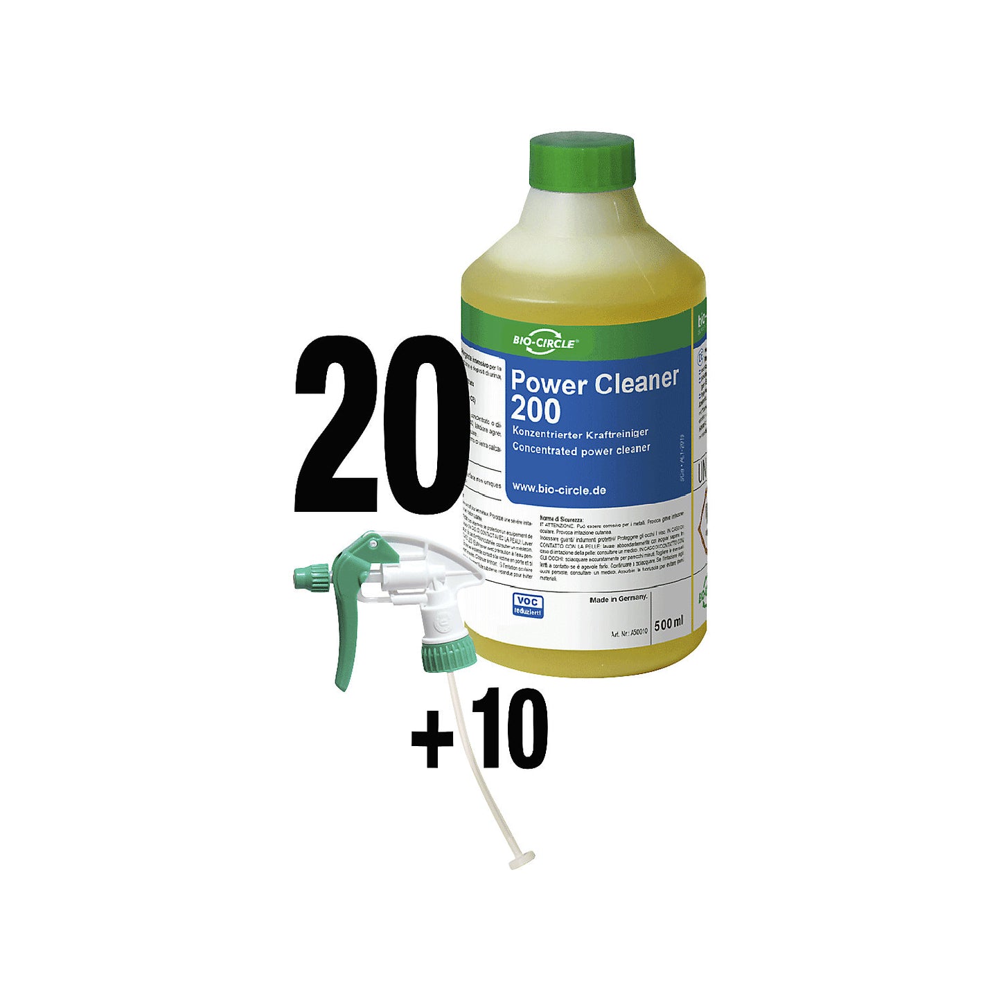 Power Cleaner 200 intensive cleaning concentrate, pack of 20 + 10 sprayers, capacity 500 ml.