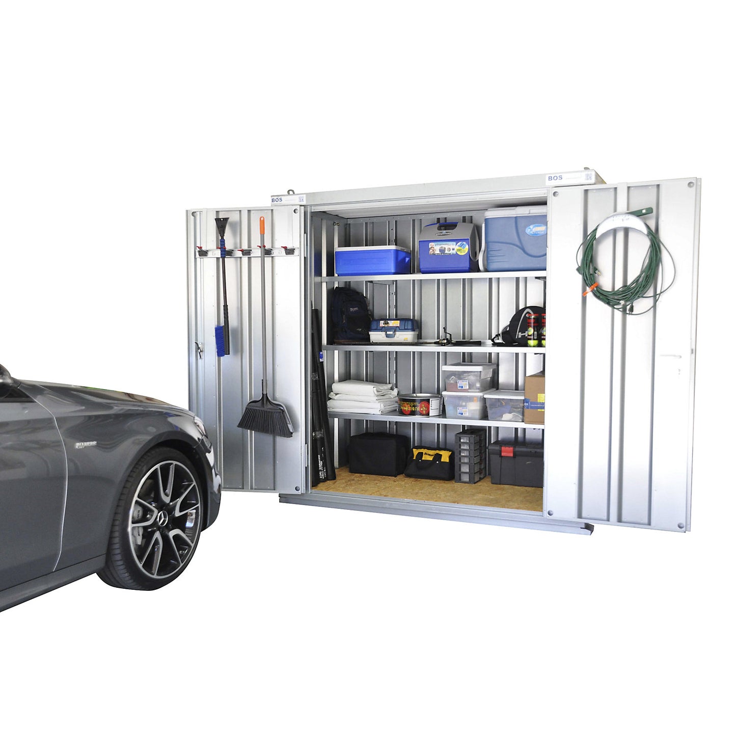 Quick build container, zinc plated, external WxHxD 2100 x 2100 x 1100 mm, 2 hinged doors.