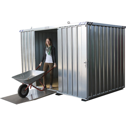 Quick build container, zinc plated, external WxHxD 2100 x 2100 x 3100 mm, 1 hinged door long side.