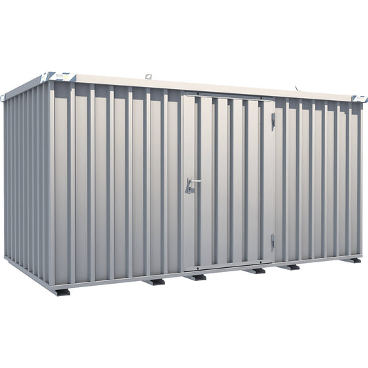 Quick build container, zinc plated, external WxHxD 2100 x 2100 x 4100 mm, 1 hinged door long side.
