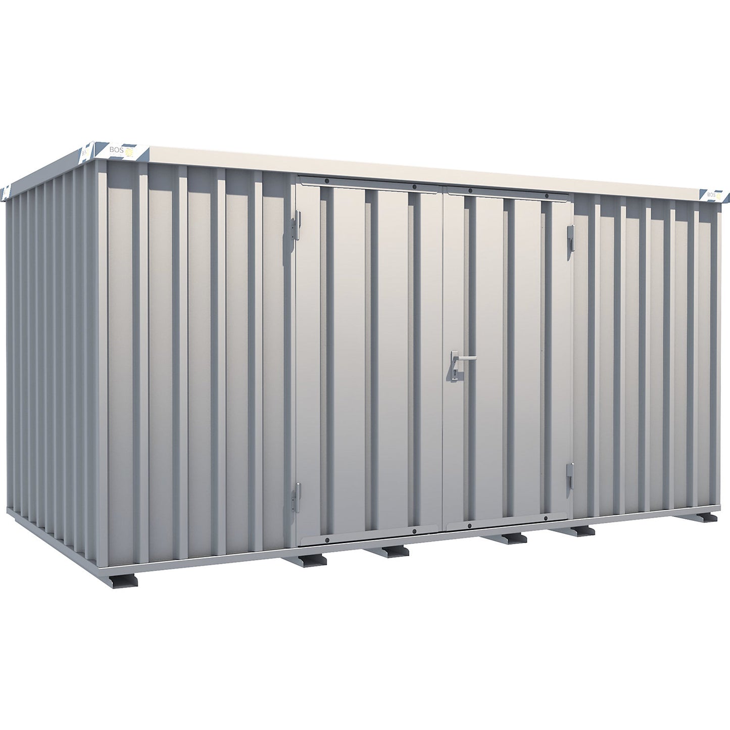 Quick build container, zinc plated, external WxHxD 2100 x 2100 x 4100 mm, 2 hinged doors long side.