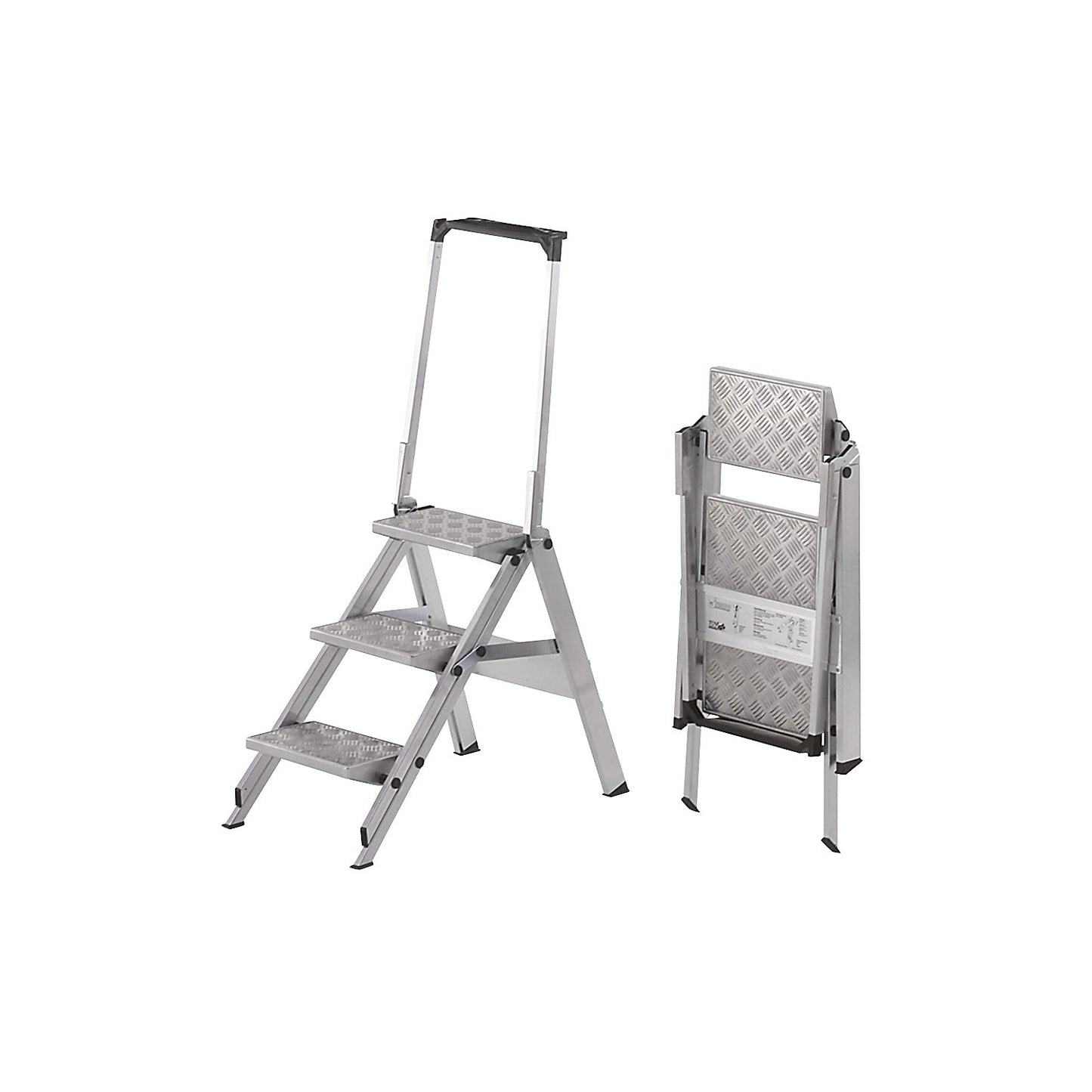 Aluminium folding steps, ribbed aluminium steps, with safety rail, 3 steps.