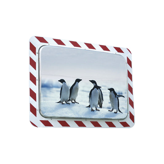 Anti-frost/anti-fog rectangular mirror, red, white, HxW 600 x 800 mm.