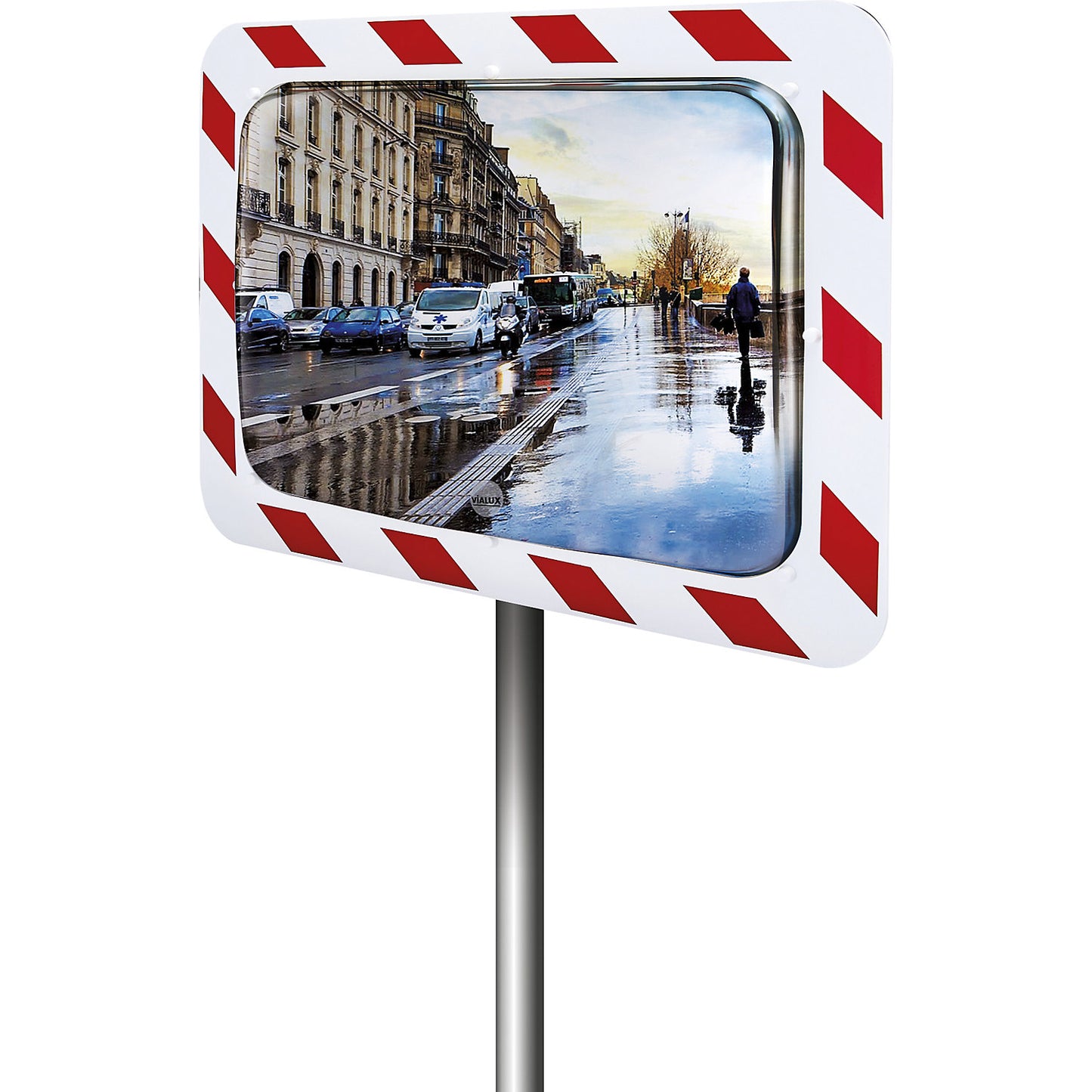 Stainless steel traffic mirror, rectangular, HxW 600 x 800 mm.