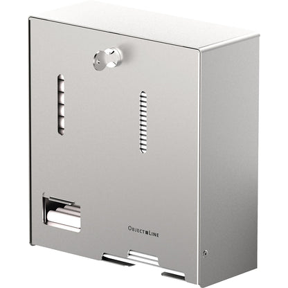 Tampon/pad dispenser, made of stainless steel, lockable.