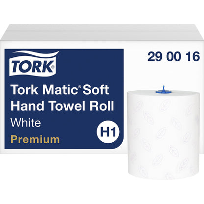 Tork Matic® soft paper towels, pack of 6 rolls, 100 m each, 2-ply.