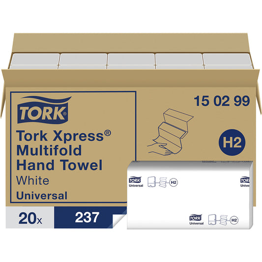 Xpress® folded hand towels, 2-ply, grey-white, pack of 4740 towels.