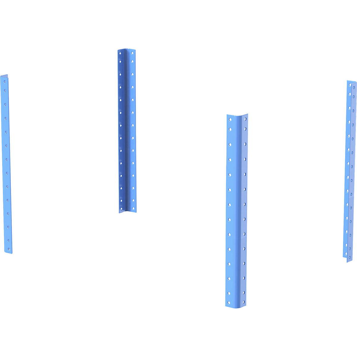 CustomLine corner posts, for assembly trolleys and shelf trucks, height 650 mm, pack of 4, light blue RAL 5012.