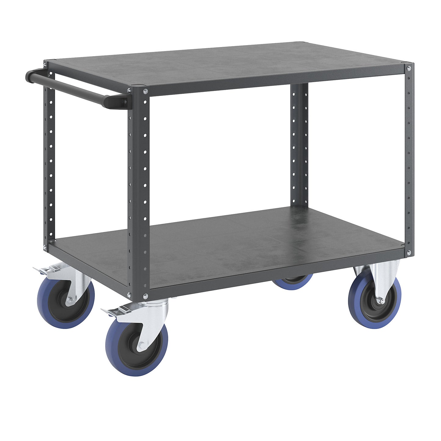 CustomLine assembly trolley, 2 shelves, charcoal, fully elastic tyres.