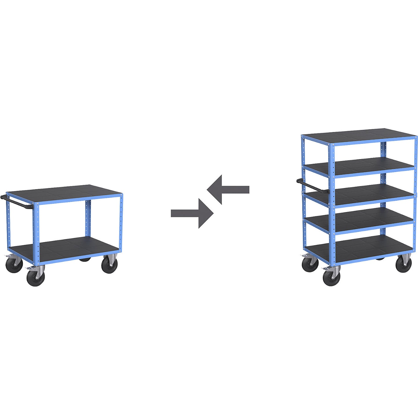 CustomLine assembly trolley, 3 levels, with centre stop, charcoal.