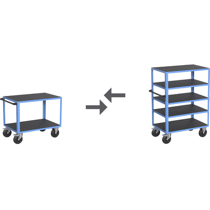 CustomLine shelf truck, open on 4 sides, 4 levels, with centre stop, charcoal RAL 7016.