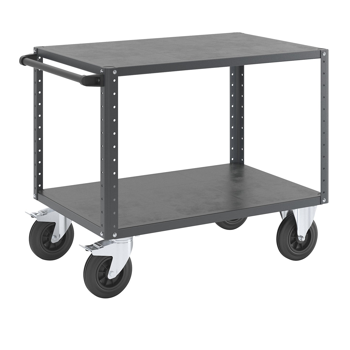 CustomLine assembly trolley, 2 shelves, charcoal, solid rubber tyres.