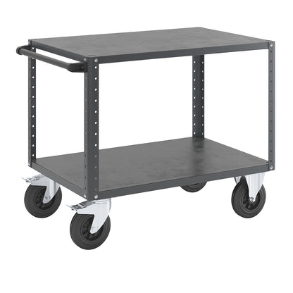 CustomLine assembly trolley, 2 shelves, charcoal, solid rubber tyres.