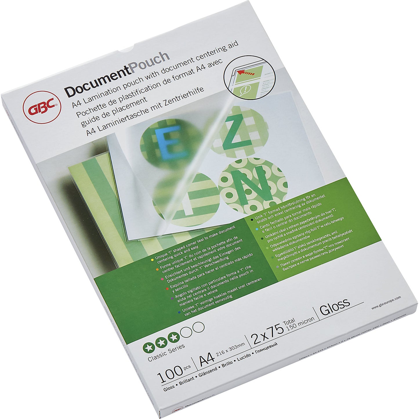 Laminating film, high gloss, film thickness 75 µm, pack of 100, for format A4.