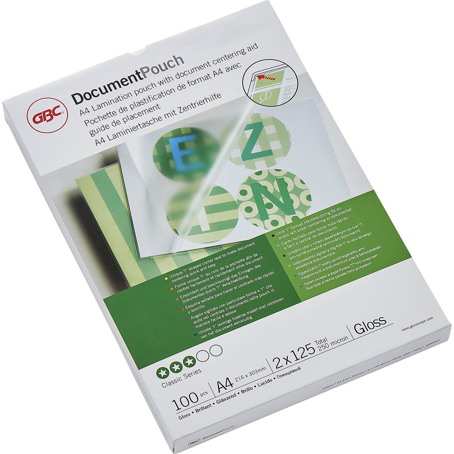 Laminating film, high gloss, film thickness 125 µm, pack of 100, for format A4.