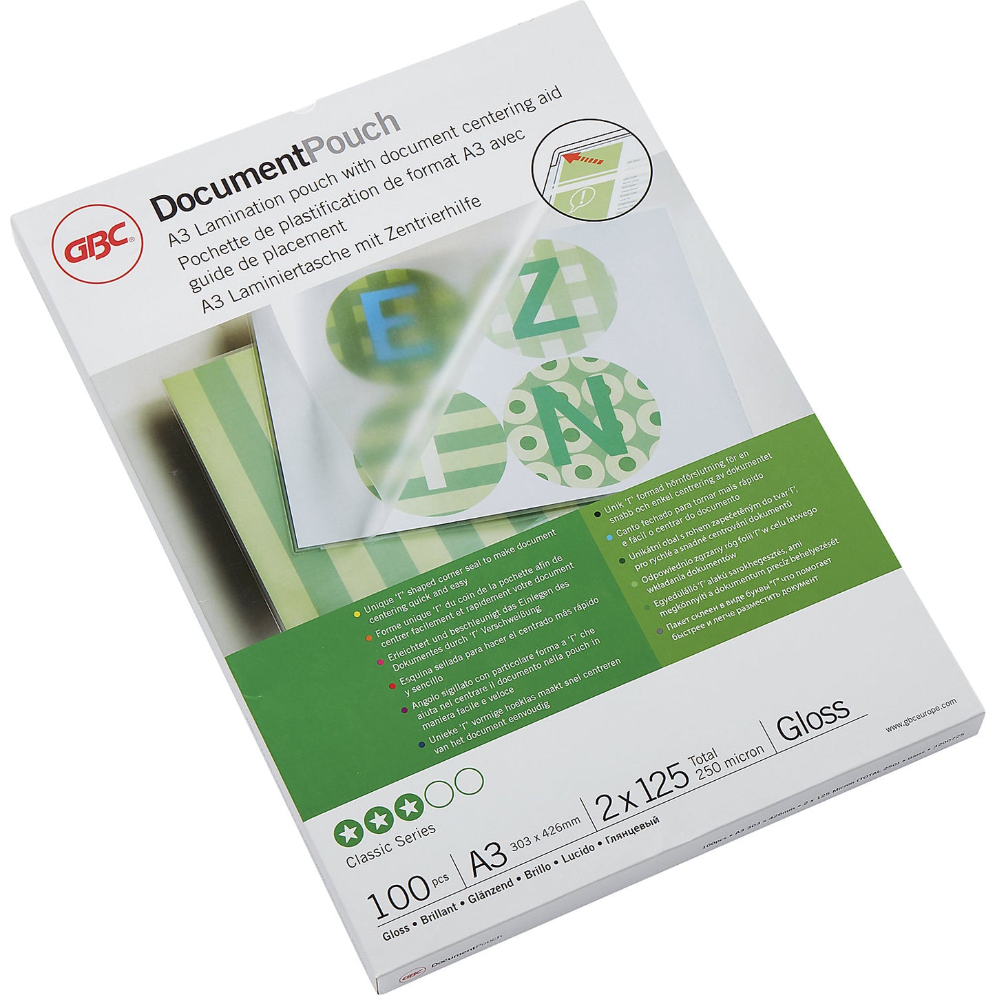 Laminating film, high gloss, film thickness 125 µm, pack of 100, for format A3.