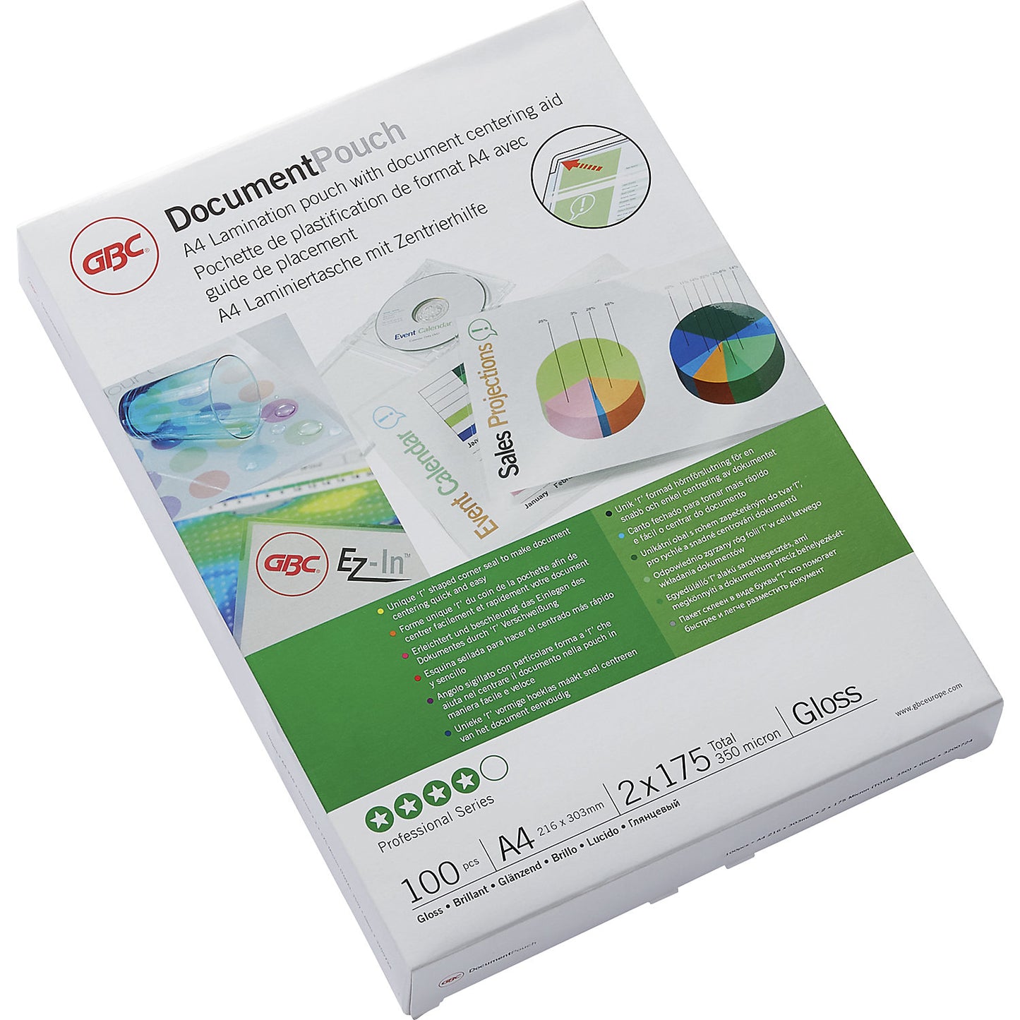 Laminating film, high gloss, film thickness 175 µm, pack of 100, for format A4.