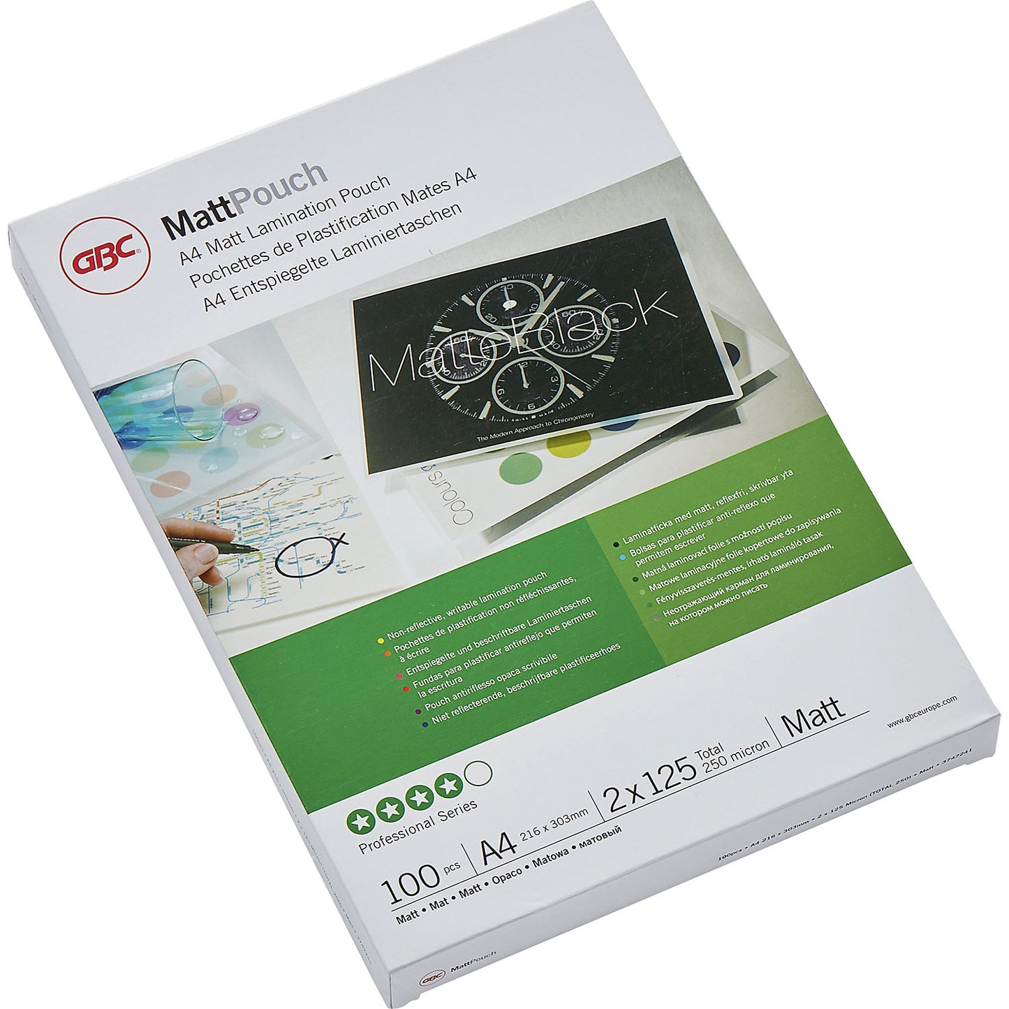 Matt™ laminating film, anti-reflective, film thickness 125 µm, pack of 100, for format A4.