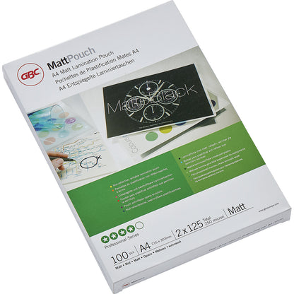 Matt™ laminating film, anti-reflective, film thickness 125 µm, pack of 100, for format A4.