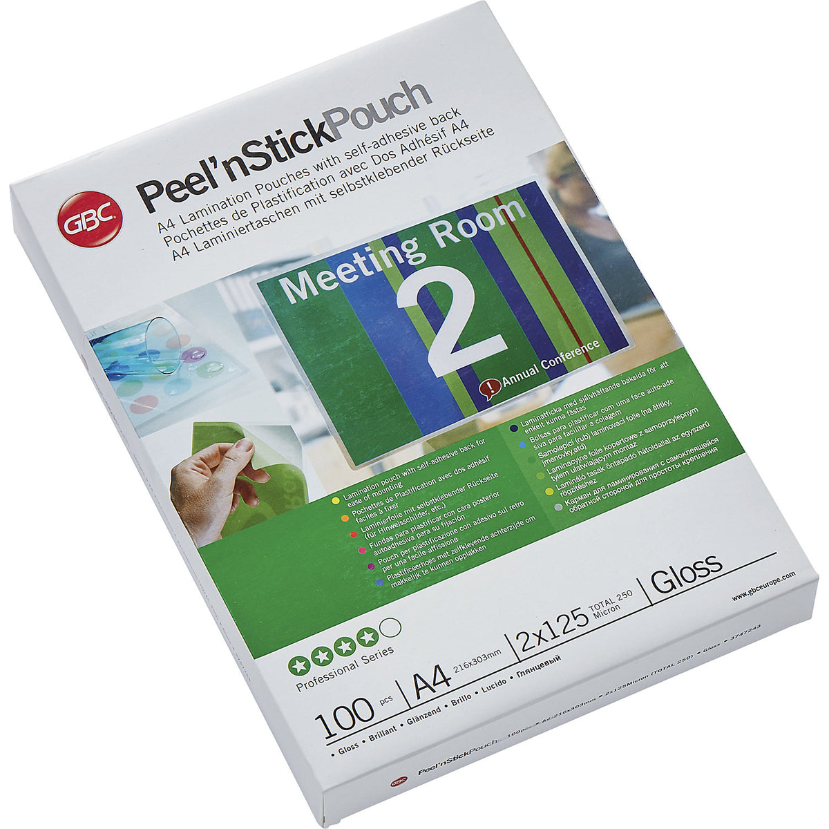 Peel'nStick™ laminating film, glossy, 125 µm, pack of 100, for A4, self adhesive.